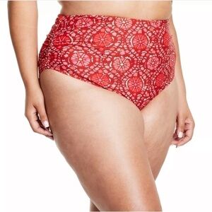 NEW Rhode Zinnia Floral High Rise Medium Coverage Bikini bottom red size 3X
